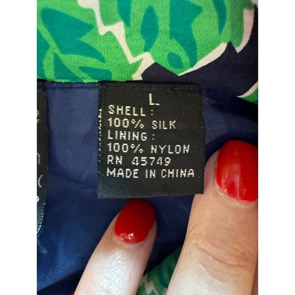 Mureli Jacket Women Large Navy Pink Floral Print Silk Vintage Bomber‎ Coat Retro - Picture 7 of 9